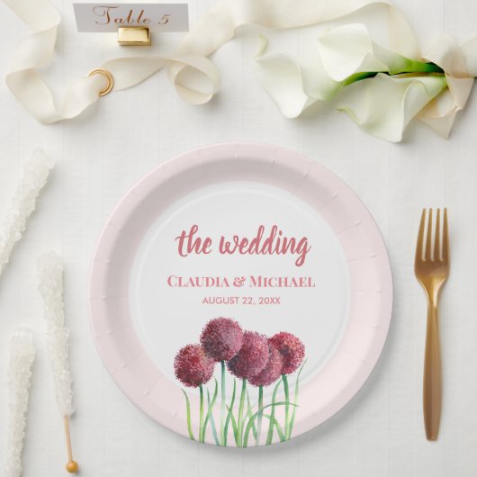 Assiettes En Carton Mariage violet Alliances roses Fleur Aquarelle Squ (Mariage)