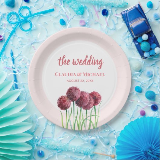 Assiettes En Carton Mariage violet Alliances roses Fleur Aquarelle Squ (Fête)