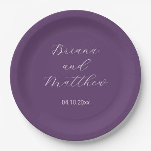 Assiettes En Carton Mariage violet de script minimaliste