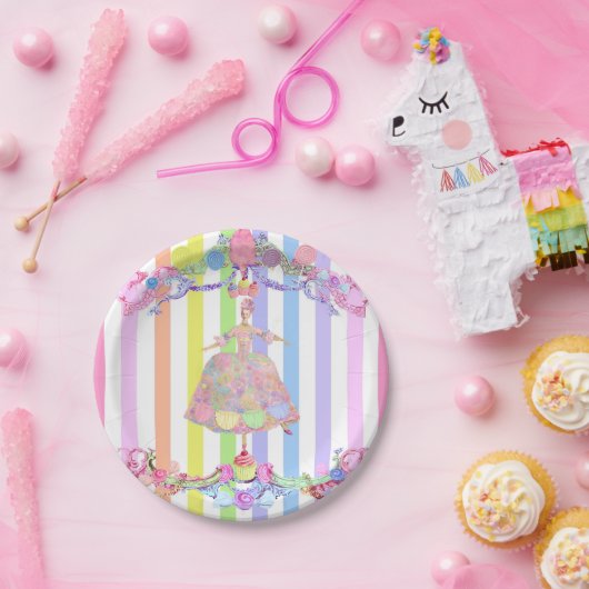 Assiettes En Carton Marie Antoinette bonbons rayures pastels français (Fête)