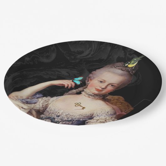Assiettes En Carton Marie Antoinette, noire avec serrure et clé (Angle)