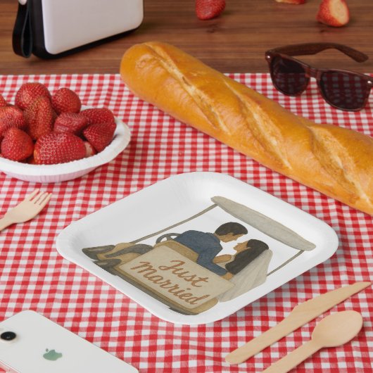 Assiettes En Carton Marié et marié dans un panier de golf (Pique-nique)