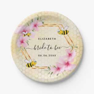 Assiettes En Carton Mariée aux fleurs roses d'abeilles nid d'abeilles