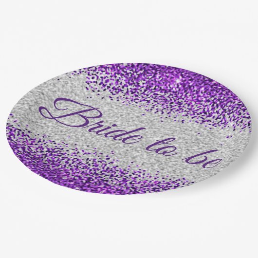 Assiettes En Carton Mariée blanche/violet argenté (Angle)