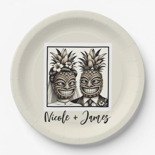 Assiettes En Carton Mariée et chambre Aloha Pineapple Tiki Mariage (Devant)