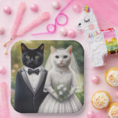 Assiettes En Carton Mariée et mari chat (Fête)
