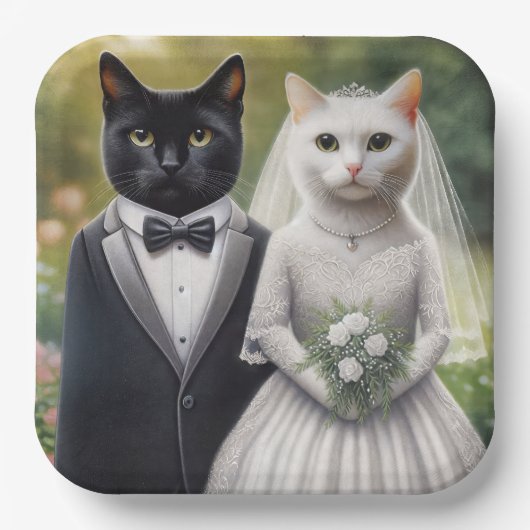 Assiettes En Carton Mariée et mari chat (Recto)