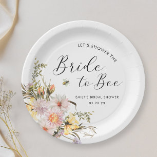 Assiettes En Carton Mariée Fleur Sauvage Rustique à l'Apicultrice Ente