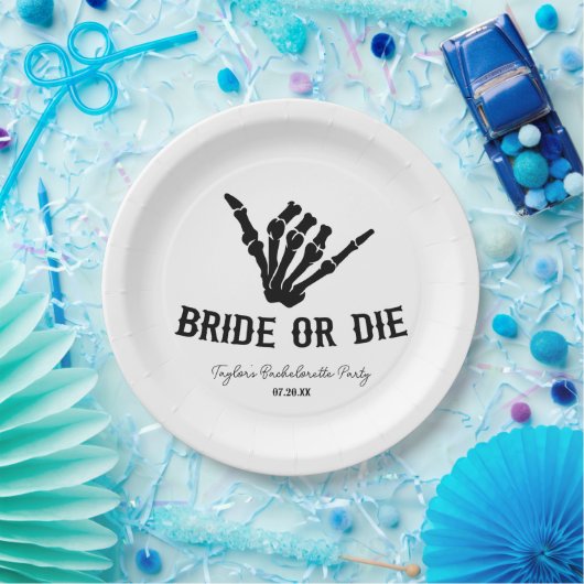 Assiettes En Carton Mariée ou mort Rockstar Skeleton Bachelorette Part (Fête)