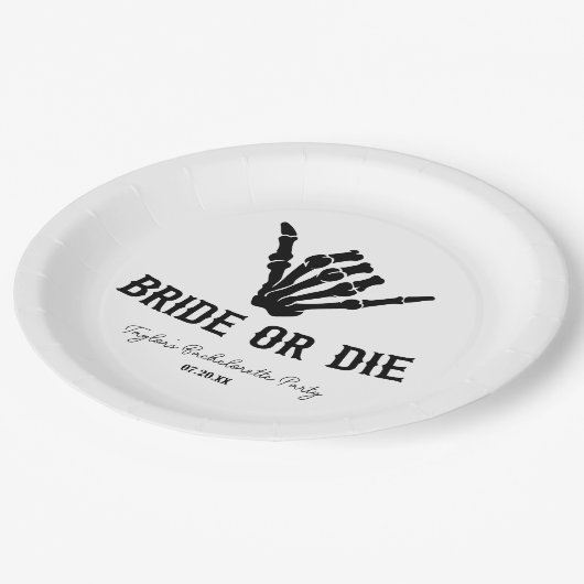 Assiettes En Carton Mariée ou mort Rockstar Skeleton Bachelorette Part (Angle)
