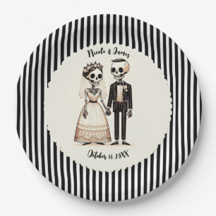 Assiettes En Carton Mariée squelette de dessin animé + Mariage fantais