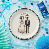 Assiettes En Carton Mariée squelette de dessin animé + Marié Mariage f (Fête)