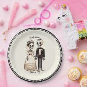 Assiettes En Carton Mariée squelette de dessin animé + Marié Mariage f (Fête)