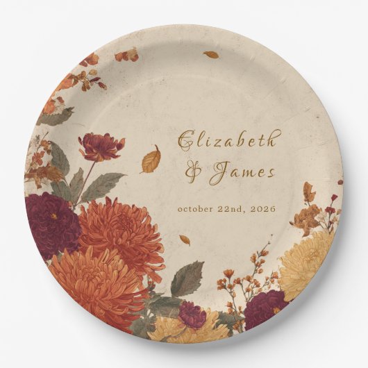 Assiettes En Carton Marigold Bordure Rustique Boho Automne Mariage Flo (Devant)