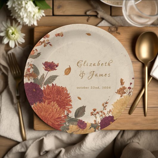 Assiettes En Carton Marigold Bordure Rustique Boho Automne Mariage Flo