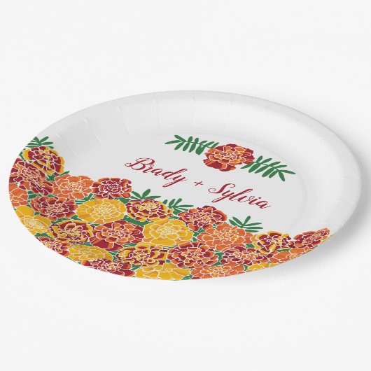 Assiettes En Carton Marigold Bright Floral Ajouter les noms des couple (Angle)