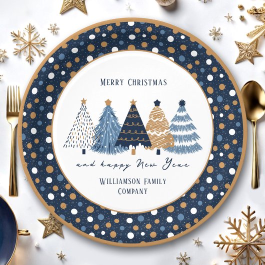 Assiettes En Carton Marine Arbres Bleus Points Fêtes de Noël modernes