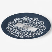 Assiettes En Carton Marine Blanc Argent Heureux Jamais Après Élégant (Angle)