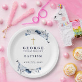 Assiettes En Carton Marine Bleu Botanique Moderne Baptême (Fête)