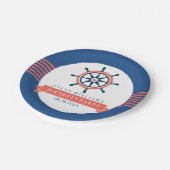 Assiettes En Carton Marine Bleu & Corail Bateau Nautique Roue & Stripe (Angle)