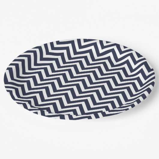 Assiettes En Carton Marine bleu et blanc Chevron (Angle)