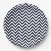 Assiettes En Carton Marine bleu et blanc Chevron (Devant)