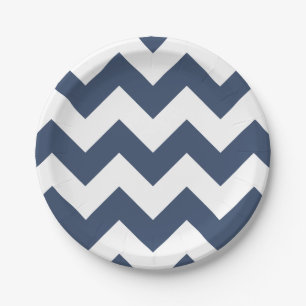 Assiettes En Carton Marine bleu et blanc moderne Chevron