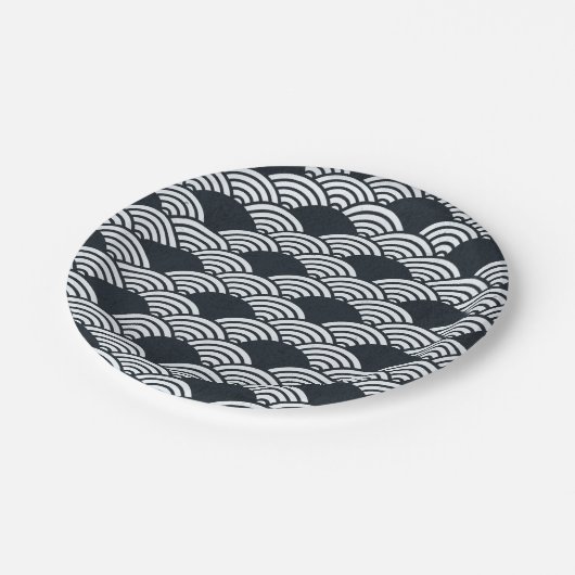 Assiettes En Carton Marine bleu et blanc Seigaiha vagues motif (Angle)