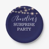 Assiettes En Carton Marine Bleu et String Lumière Surprise Anniversair (Devant)
