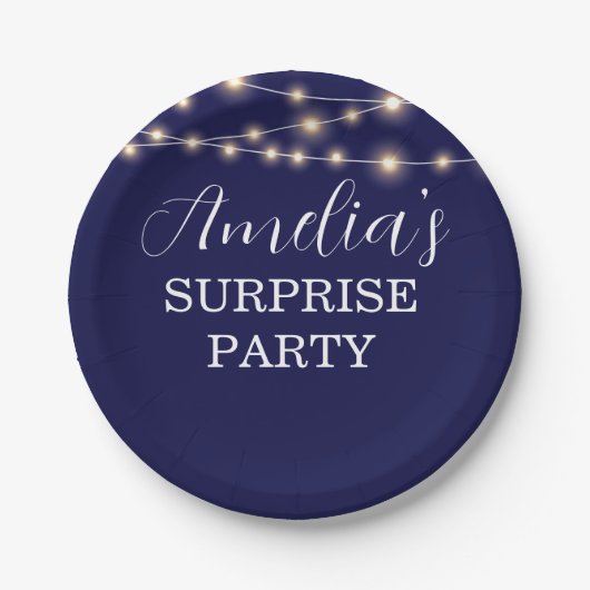 Assiettes En Carton Marine Bleu et String Lumière Surprise Anniversair (Devant)