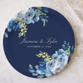 Assiettes En Carton Marine Bleu Floral Élégant Mariage du soir