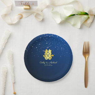 Assiettes En Carton Marine bleu moderne chinois mariage nuit étoile