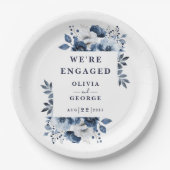 Assiettes En Carton Marine Bleu Pays Élégant Floral Engagement Party (Devant)