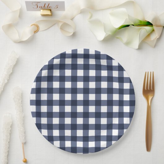 Assiettes En Carton Marine Bleu Petit Classique En vichy Vérifier Plai (Mariage)