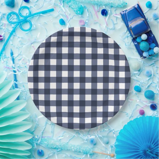 Assiettes En Carton Marine Bleu Petit Classique En vichy Vérifier Plai (Fête)