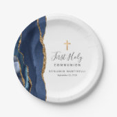 Assiettes En Carton Marine Blue Agate Gold Parties scintillant Premièr (Devant)