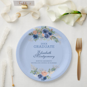 Assiettes En Carton Marine Blue Blush Rose Roses Boho Graduation