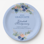 Assiettes En Carton Marine Blue Blush Rose Roses Boho Graduation (Devant)