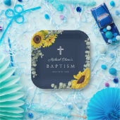 Assiettes En Carton Marine Blue Floral Croix religieuse Baptême (Fête)