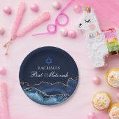 Assiettes En Carton Marine Blue Gold Agate Custom Bat mitzvah Party (Fête)