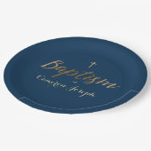 Assiettes En Carton Marine Blue Gold Cross Custom Baby boy Baptême (Angle)