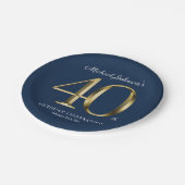 Assiettes En Carton Marine Blue Gold Custom 40e fête d'anniversaire (Angle)