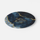 Assiettes En Carton Marine Blue Gold Foil Agate Marbre Mariage Monogra (Angle)