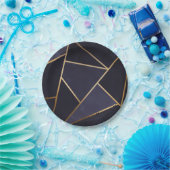 Assiettes En Carton Marine Blue Gold Triangles Géométrique Élégant Cla (Fête)