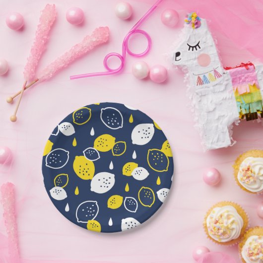 Assiettes En Carton Marine Blue Lemon Art - Refresh Citrus Design (Fête)