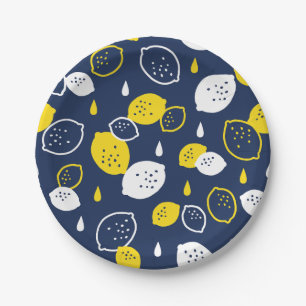 Assiettes En Carton Marine Blue Lemon Art - Refresh Citrus Design