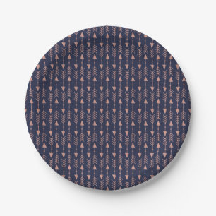 Assiettes En Carton Marine Blue Rose Gold Foil Hipster Tribal Flèches