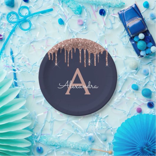 Assiettes En Carton Marine Blue Rose Rose Gold Parties scintillant Mon (Fête)