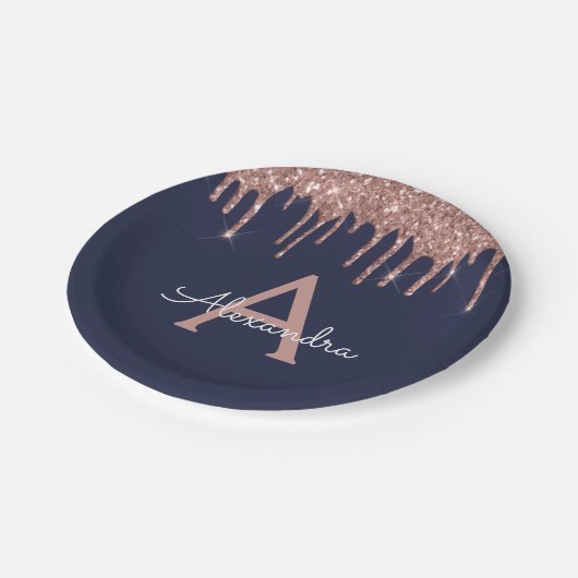 Assiettes En Carton Marine Blue Rose Rose Gold Parties scintillant Mon (Angle)