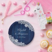 Assiettes En Carton Marine Blue Rustic Bois dentelle lumière Mariage (Fête)